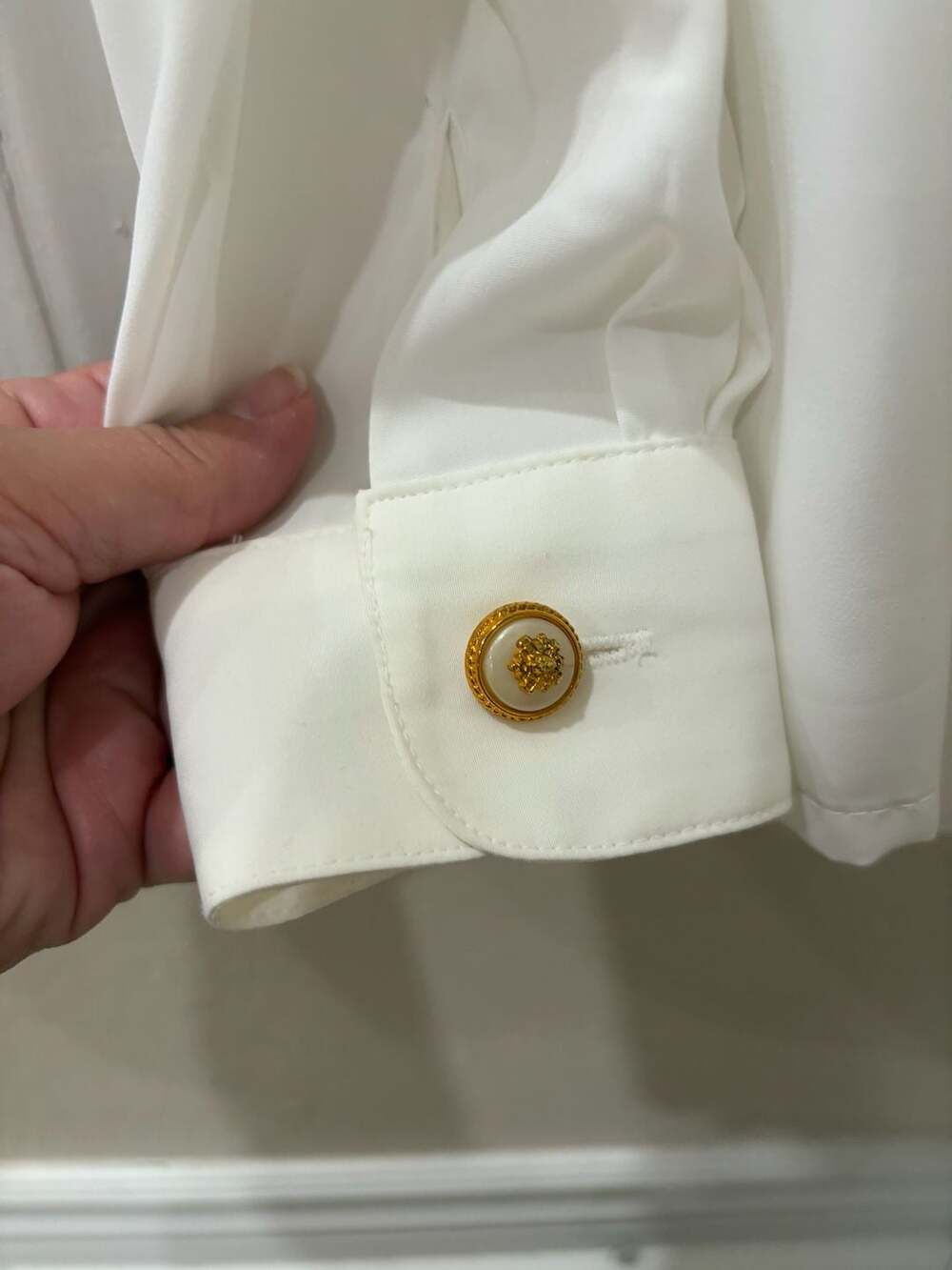 Vintage 90’s Long Sleeve Blouse with Shawl Collar and Decorative Gold Buttons - Picture 5 of 8